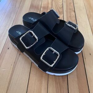 J/SLIDES Black leather Sandals
